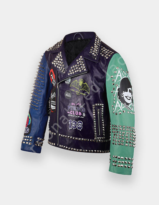 Punk Rock Gothic Studded Jacket, Steampunk Patches Motorbike Cowhide Leather Jacket, Men's Handmade Brando Heavy Metal Jacket,